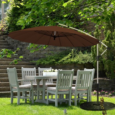 Tangkula 10 FT Patio Offset Hanging Market Umbrella Cantilever Outdoor Umbrella w/Crank & Cross Base Tan