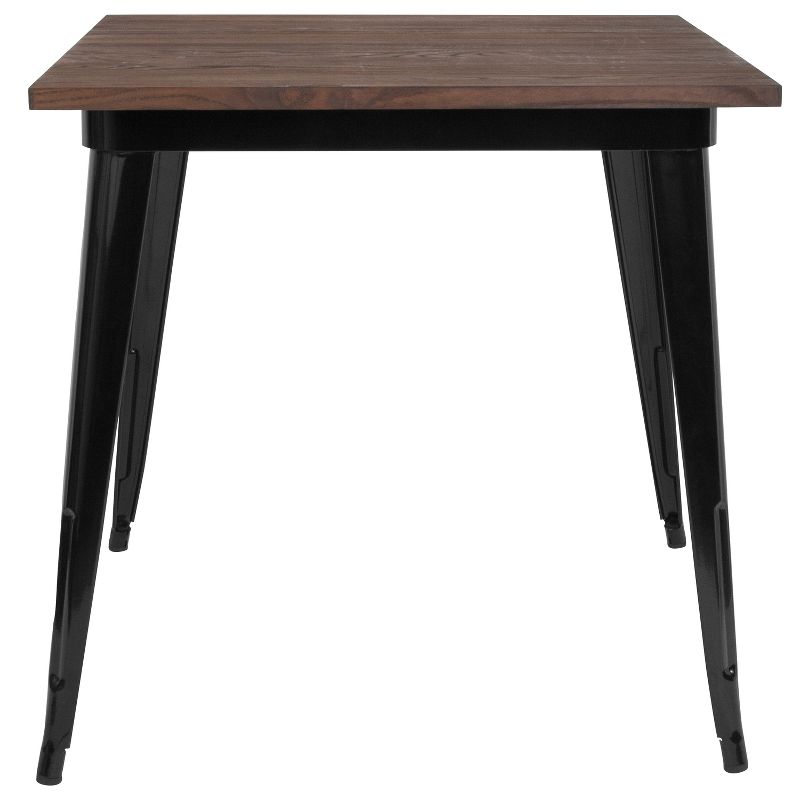 Flash Furniture 31.5" Square Black Metal Indoor Table with Walnut Rustic Wood Top, 5 of 6