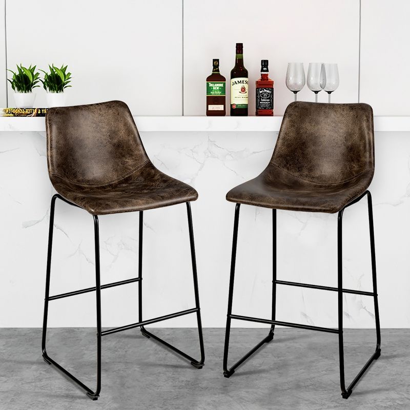 Costway Set of 2 Bar Stool Faux Suede Upholstered Kitchen Dining Chair w/Metal Legs Grey\Brown, 2 of 11