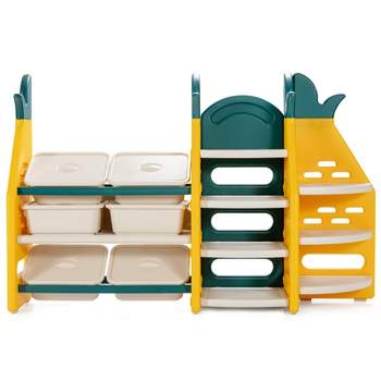 Tangkula 3-in-1 Kids Toy Storage Rack Pineapple Toy Organizer Storage Cabinet w/Plastic Bins & Shelves
