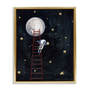 Stupell Industries Astronaut Hanging Stars Outer Space Ladder to Moon Floating Frame Canvas Art, Gold, 25" x 31" - 1 of 4