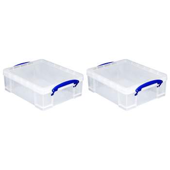 Really Useful Box Stackable 8.1 Liter Plastic Storage Container Bin with Snap Lid & Built-In Clip Lock Handles for Home & Office Organization (2 Pack)