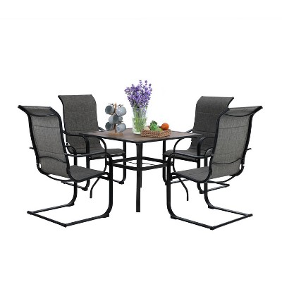 Patio Set with Steel Table with 1.57" Umbrella Hole & Metal Padded Sling C-Spring  Arm Chairs - Captiva Designs