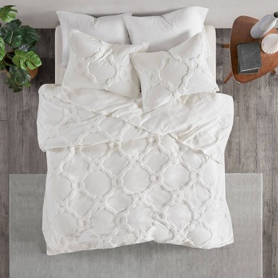 3pc Full/Queen Leena Cotton Chenille Geometric Coverlet Set White
