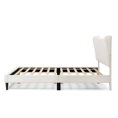 Cream Upholstered Queen Bed with Nailhead Trim and Slats