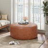 Okak Round Ottoman Bench Coffee Table Soft Upholstered Foot Rest Faux Leather Small Ottomans Foot Stools for Living Room, Entryway,Bedroom, Cognac - 4 of 4