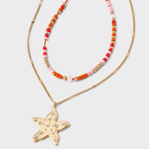 Starfish Charm Multi-Strand Pendant Necklace - Wild Fable™ Gold/Orange/Pink - 1 of 4