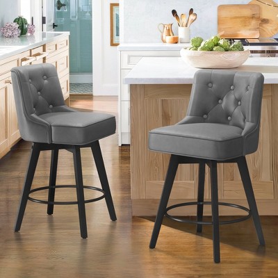 Arceso 26" Swivel Counter Height Bar Stools Set of 2, Modern Bar Stools with Back and Metal Round Footrest, Linen Fabric Upholstered Barstools