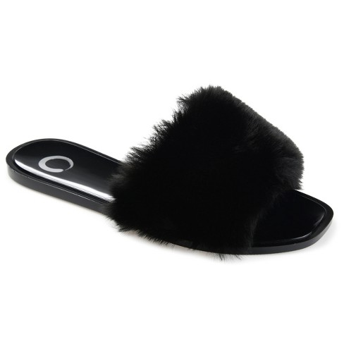 Women's Black Faux Fur Slide