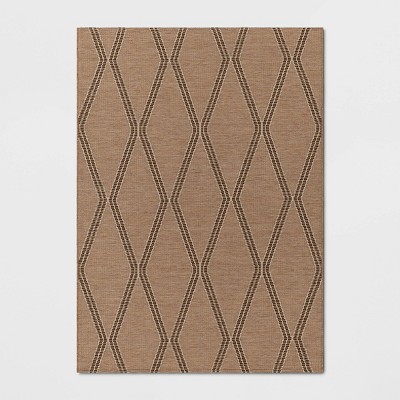 5'x7' Jute Diamond Tapestry Rectangular Woven Outdoor Area Rug Taupe - Threshold™: Latex Backed, Traditional Style