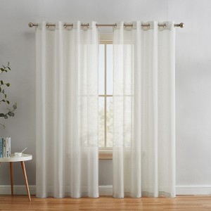 HLC.ME Sierra Burlap Flax Linen Privacy Sheer Light Filtering Window Grommet Curtains Panels, Set of 2 - 1 of 4