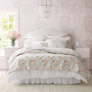 Laura Ashley Melany Rose Print Quilt Set Pink - 1 of 4