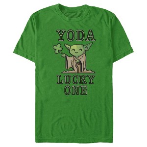 Men's Star Wars St. Patrick's Day Cartoon Yoda Lucky One T-Shirt - 1 of 4