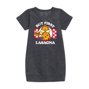 - Garfield - But First, Lasagna Graphic Short Sleeve Fleece Dress - 1 of 3