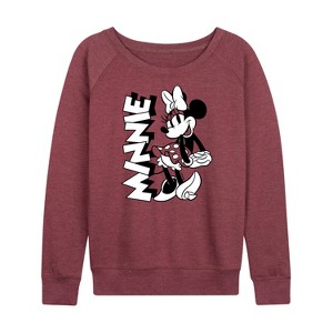 Women's - Disney - Minnie Black And White Lightweight French Terry Wide Neck Long Sleeve Shirt - 1 of 4