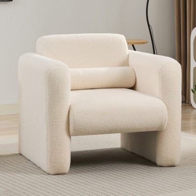 Syemin Accent Chairs Swivel Barrel Chair, Upholstered Arm Chair, Modern Single Velvet Armchair Single Sofa for Living Room, Beige, 30.7"*33.5"*30.9"