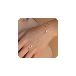 Turandoss 2PCS Gold Hand Chain Bracelet for Women - Dainty 18K Gold Hand Chain, Finger Rings Link Bracelets, Birthday Christmas Gifts for women, 6+2In - 1 of 4