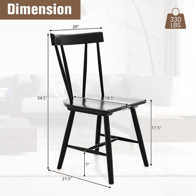 Costway Dining Chairs Set of 2 Windsor Chairs Wood Armless Chairs with Solid Rubber Wood Black/White/Natural, 3 of 10