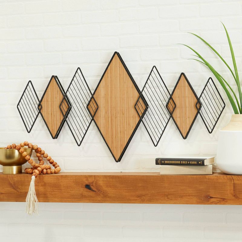 22&#34; x 42&#34; Bamboo Geometric Overlapping Diamond Wall Decor with Metal Wire Brown - Olivia &#38; May, 1 of 6