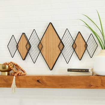 22" x 42" Bamboo Geometric Overlapping Diamond Wall Decor with Metal Wire Brown - Olivia & May