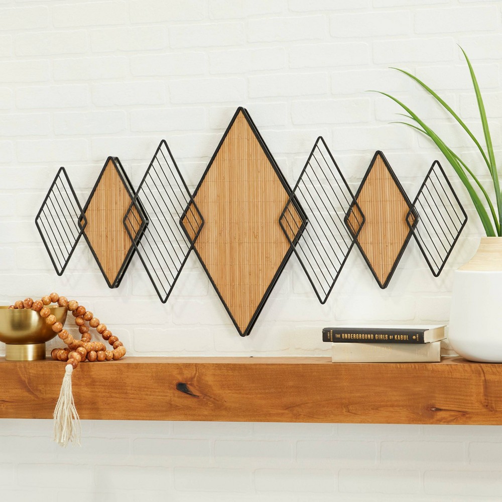 22"" x 42"" Bamboo Geometric Overlapping Diamond Wall Decor with Metal Wire Brown - Olivia & May -  89393551