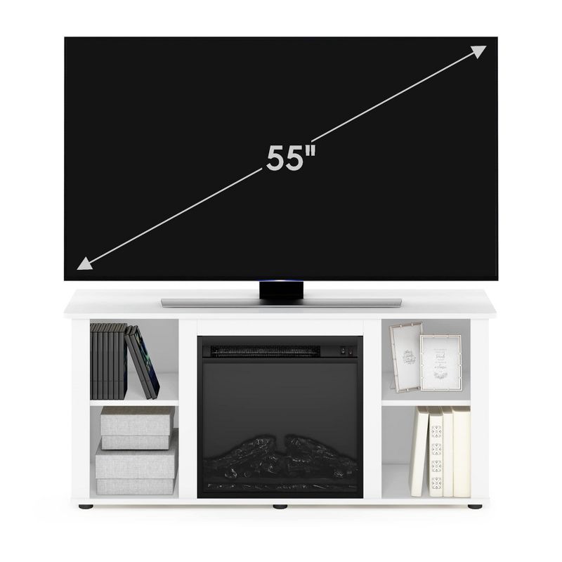 Furinno Jensen Entertainment Center TV Stand with Fireplace for TV up to 55 Inch, White, 2 of 5