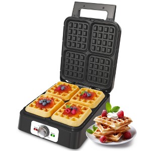 Heynemo 4 Slices Waffle Maker: Electric Waffle Iron with Adjustable Temperature Control, Nonstick Waffle Machine with Indicator Light, Silver - 1 of 4
