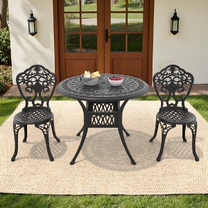 3-Piece Patio Set: Round Table & 2 Chairs - Cast Aluminum, All-Weather/Umbrella Hole & Adjustable Legs for Balcony/Backyard - 1 of 4