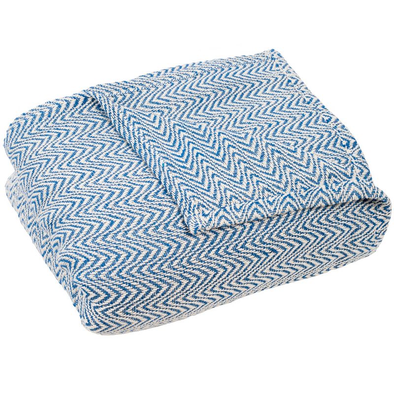 Chevron Cotton Blanket (Full/Queen) Blue - Yorkshire Home, 3 of 5