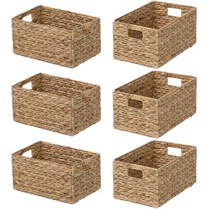 eHemco Rectangular Woven Hyacinth Wicker Pantry Storage Baskets with Iron Wire Frame, 13.25"x9"x7", Natural - 1 of 4