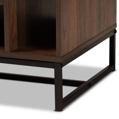 Walnut Brown Wood and Black Metal Rectangular Coffee Table