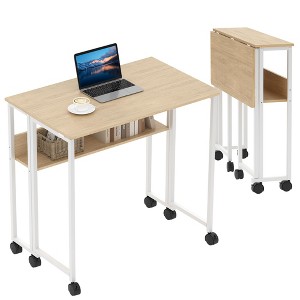 31.5" Folding Desk with Wheels & Storage Shelf - Space Saving Rolling Computer Table for Home Office, Easy Assembly - 1 of 4