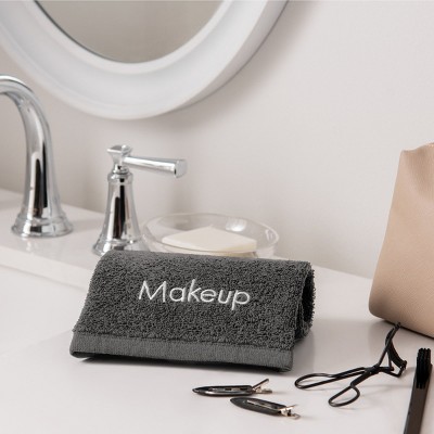 Gray Cotton Embroidered Makeup Removal Washcloth Set, 13x13, Pack of 6