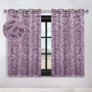 Modern Bohemian Leaves Room Darkening Semi-Blackout Curtains, Set of 2 by Blue Nile Mills - 1 of 4
