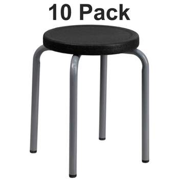 Flash Furniture 10 Pack Stackable Stool with Silver Powder Coated Frame