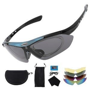 Unique Bargains Motorcycle Riding Goggles PC Tri-acetel for Outdoor Sports Dirt Bike ATV Dark Gray Lens Blue Black Frame 1Set - 1 of 4