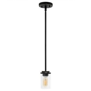 1-Light 5.75" Minimalist Industrial Farmhouse Hanging Clear Cylinder Glass Pendant - Lalia Home - 1 of 4
