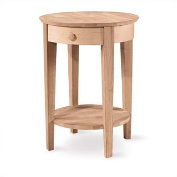 Wood Unfinished Accent Table with One Drawer in Brown-Pemberly Row