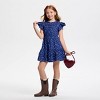Owillo® Girls' Flutter Short Sleeve Floral Printed A-Line Dress - Blue - 4 of 4