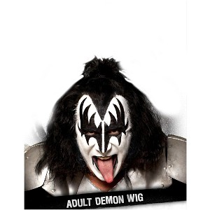 HalloweenCostumes.com One Size Fits Most   Adult Gene Simmons KISS Wig Men's 80s Black Wig, Black - 1 of 3