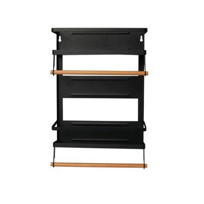 Black Metal Magnetic Organizer with Wooden Dowels