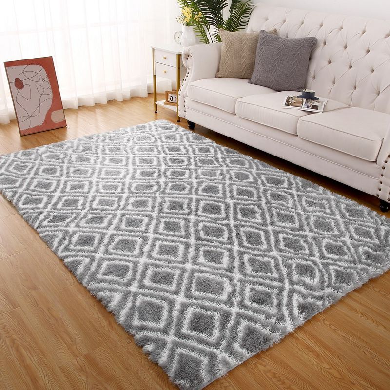 Area Rug Shag Rugs Geometric Carpet for Living Room Bedroom, 1 of 8