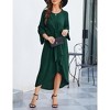 Womens Knot Waist Round Neck Long Sleeve Midi Dress Vintage Semi Formal Dresses for Wedding Guest Cocktail - 3 of 4