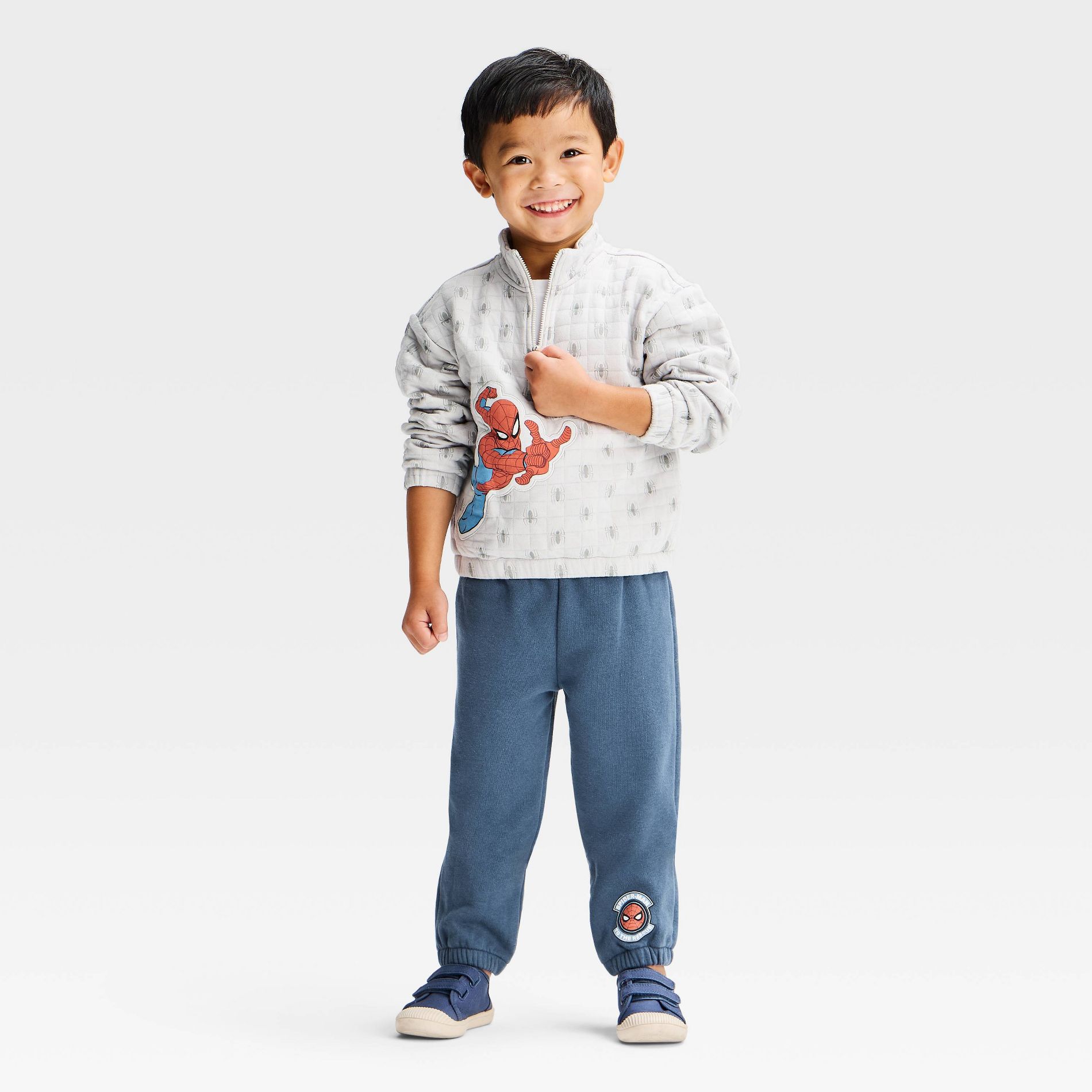 Toddler Boys' 2pc Marvel Spider-Man Quilted Sweatshirt and Pants Set - Gray/Blue
