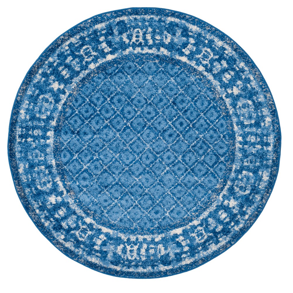 Light Blue/Dark Blue Geometric Loomed Round Area Rug 4' - Safavieh