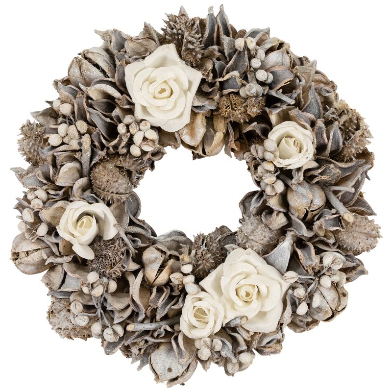 Northlight Glittered White Roses Winter Botanicals Artificial Christmas Wreath - 9.5" - Unlit, 1 of 6