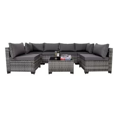 Maggift 7-Piece Patio Seating Set, All-Weather Wicker Rattan Sectional Sofa with One Side Tables for Poolside, Patio, Gray, 41.3" * 28.3" * 29.3"