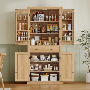USIKEY Pantry Storage Cabinet with 4 Doors and 1 Drawer, Cupboard with 6 Hanging Shelves and Adjustable Shelves for Kitchen, Dining Room - 1 of 4