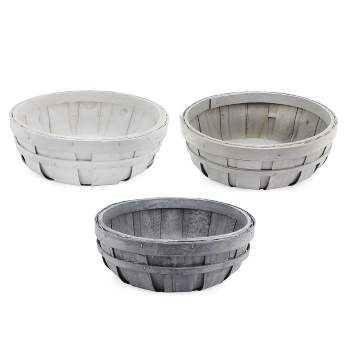 AuldHome Design Round Decorative Wood Baskets, 3pc Set; Colored Round Fruit & Gift Baskets for Home Decor, Holiday and More