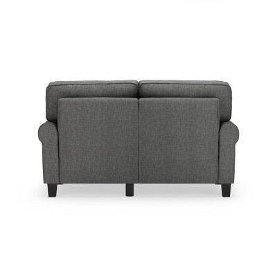 Gray Leather Rolled Arm Loveseat with Pillow Back
